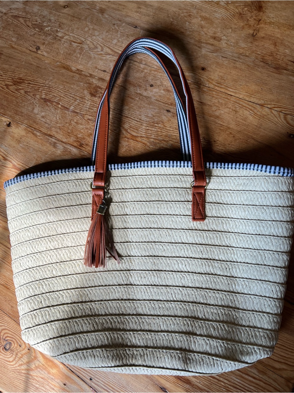 ! Striped Trim Straw Bag with zipper for security - never used..next summer!